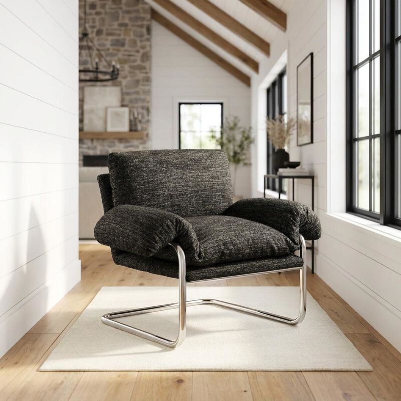 Boucle Fabric Accent Chair for Living Room, Bedroom, or Reading Nook, Newsprint image number 3