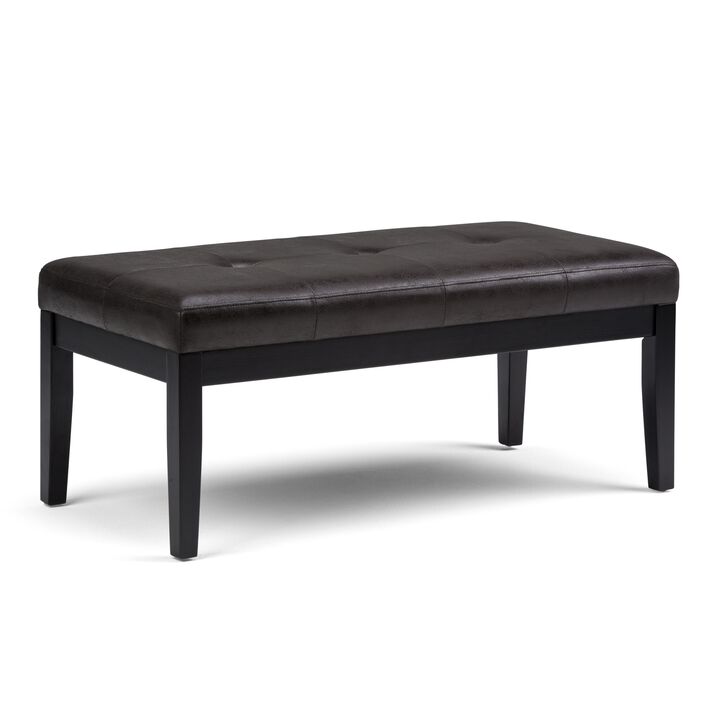 Lacey 43 inch Wide Contemporary Rectangle Tufted Ottoman Bench in Distressed Black Faux Air Leather
