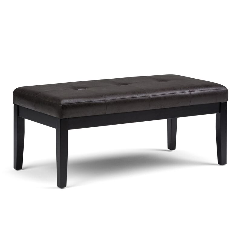 Lacey 43 inch Wide Contemporary Rectangle Tufted Ottoman Bench in Distressed Black Faux Air Leather