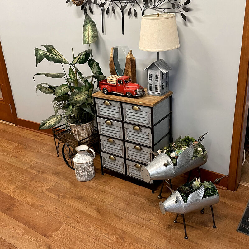 Set of 2 Flying Pig Planters - Distressed Metal - Whimsical Farmhouse Decor image number 7