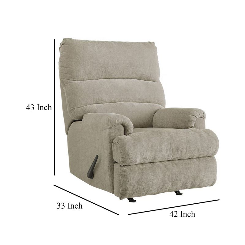 Mansi Manual Rocker Recliner Chair, Dusk Gray Tweed Weave Polyester - Benzara
