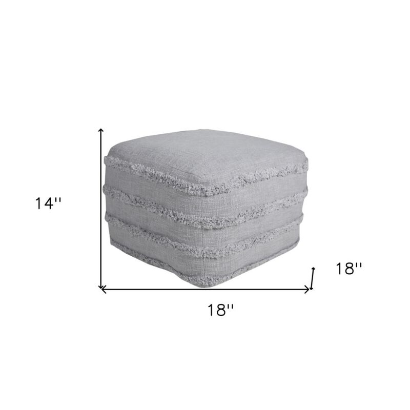 Hivvago 18 Inch Gray Cotton Striped Pouf Ottoman