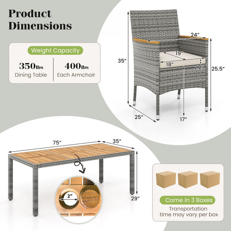 Patio Wicker Dining Set 9-Piece &ndash; Cushioned Chairs and Large Table