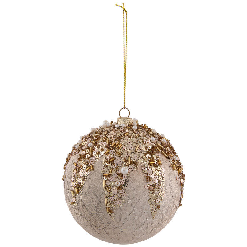 4" Gold Mercury with Beads Shatterproof Christmas Ball Ornament image number 0