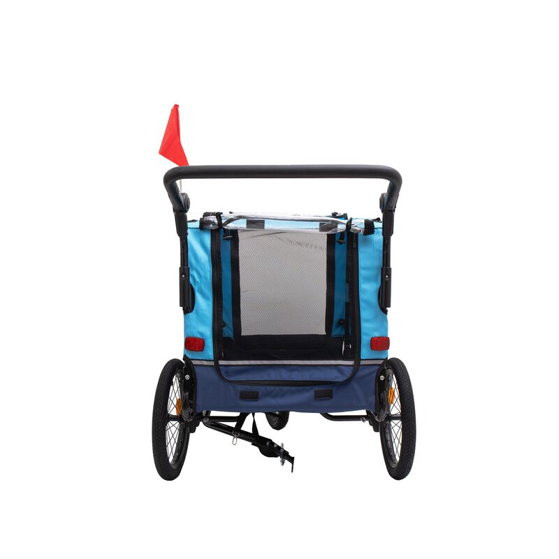88LB Capacity Blue Pet 2-in-1 Bike Trailer & Push Cart &ndash; All-Terrain Safe Ride image number 5