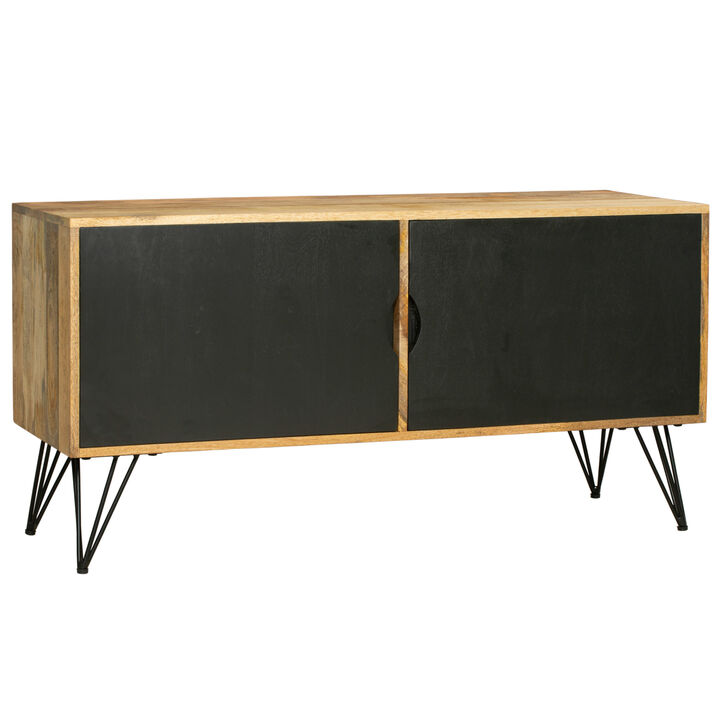 TV Entertainment Unit with 2 Doors and Wooden Frame, Oak Brown and Black