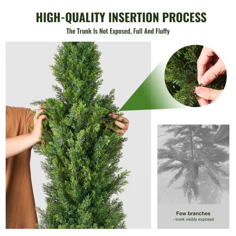 Set of 2 Artificial Cedar Topiary Trees with Pots UV Resistant Faux Evergreen Home Decor-Green image number 3