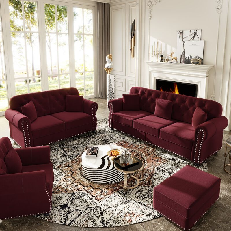 Rimhes Velvet Chesterfield Sofa Set image number 1