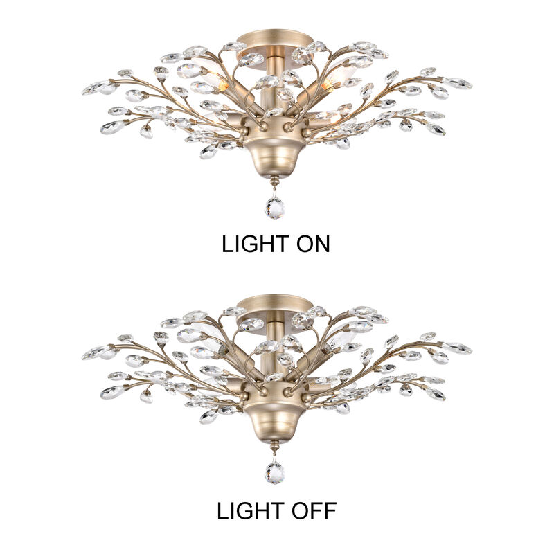 Grace 4-light Brushed Champagne Silver Crystal Leaves Flush Mount image number 8