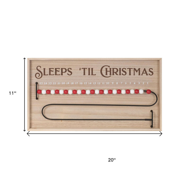 HomeRoots 11" X 20" Natural And Red  Wood Sleeps 'Til Christmas Advent Calendar Hanging Wall Decor image number 4