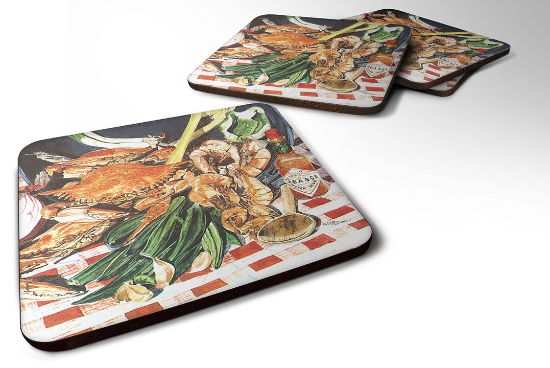 Caroline's Treasures 8537FC Crab Boil Foam Coasters (Set of 4), 3.5 H x 3.5 W, Multicolor