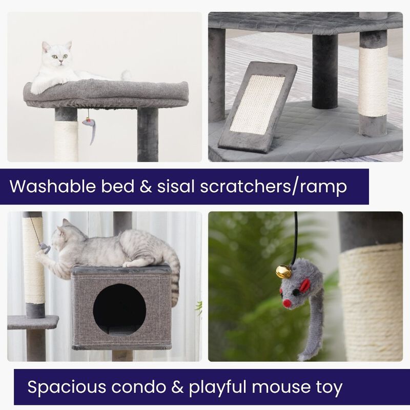 Catry 4-Level 49" Linen & Plush Cat Tree with Natural Sisal Scratchers, Spacious Condo