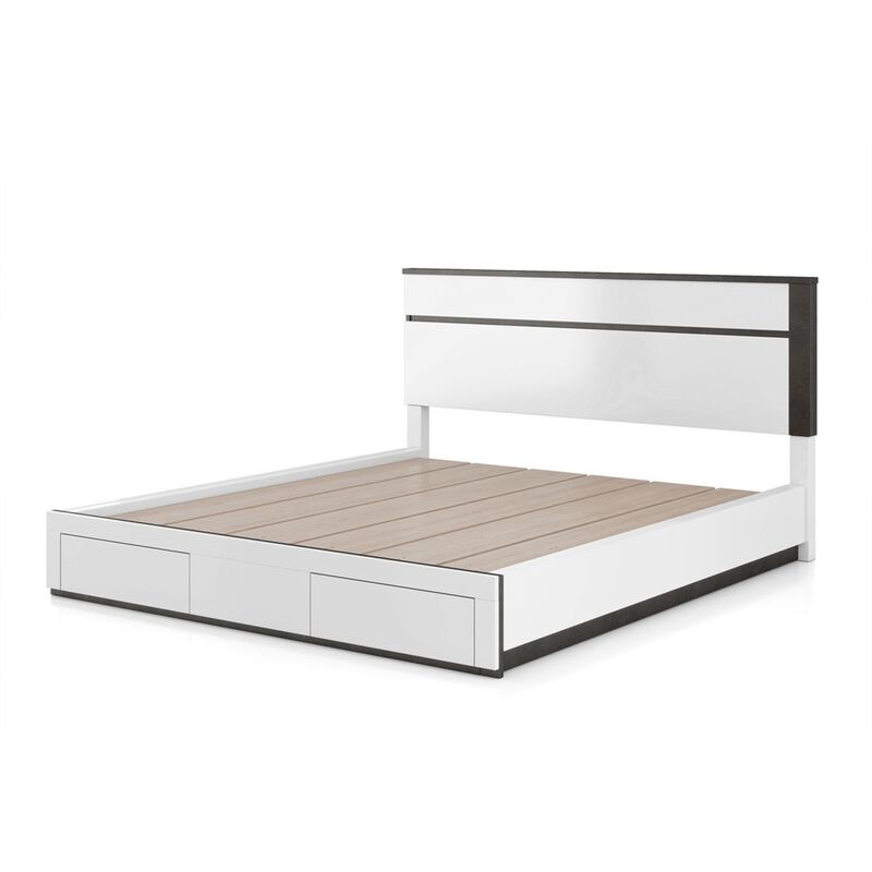 2pc King Bedroom Set, White, Metallic Gray Wood, Nightstand image number 2