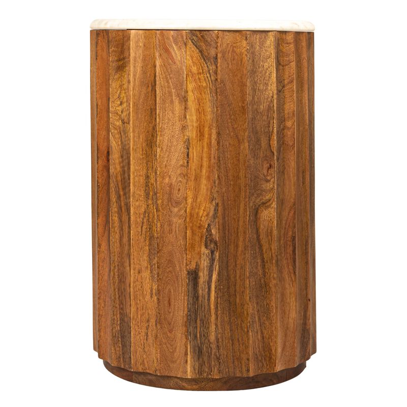 Round Mango Wood Fluted Side Table with Marble Top image number 4