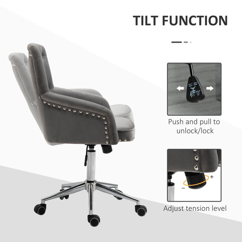 Grey Tufted Task Chair: Home Office Chair with Nailhead Trim