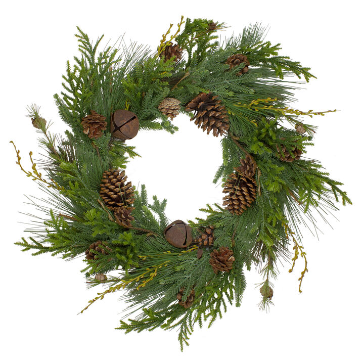 Rustic Green and Brown Artificial Christmas Pinecone Wreath - 30-inch  Unlit