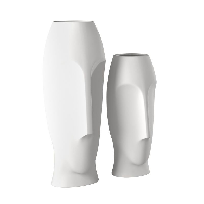Modern Set of Two Ceramic Cylinder Vases for Living Room or Dining