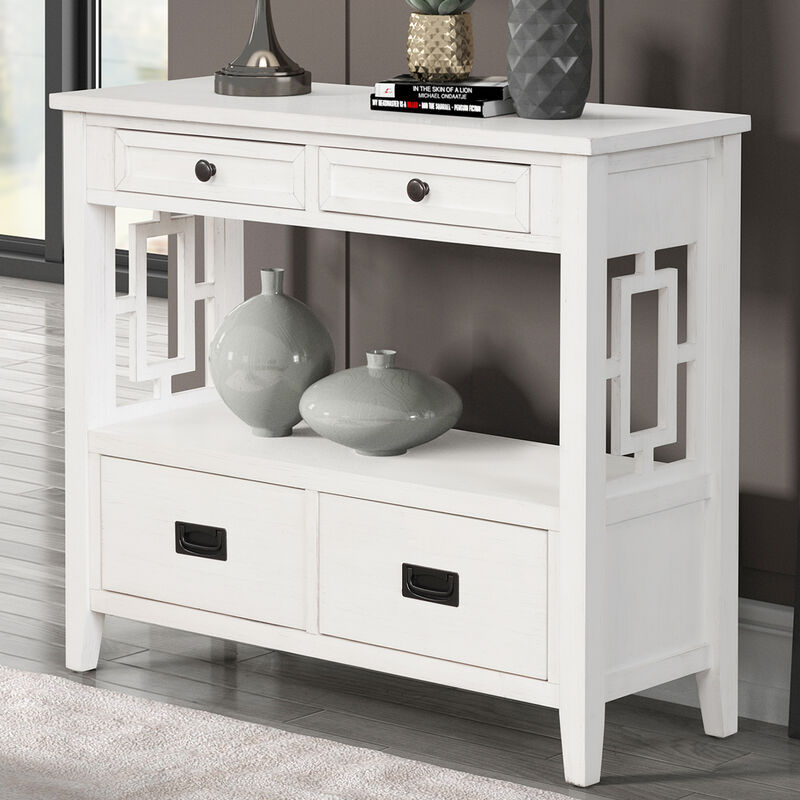GOODSILO Farmhouse Pine Wood Console Table Entry Sofa Table with 4 Drawers and Storage Shelf image number 4