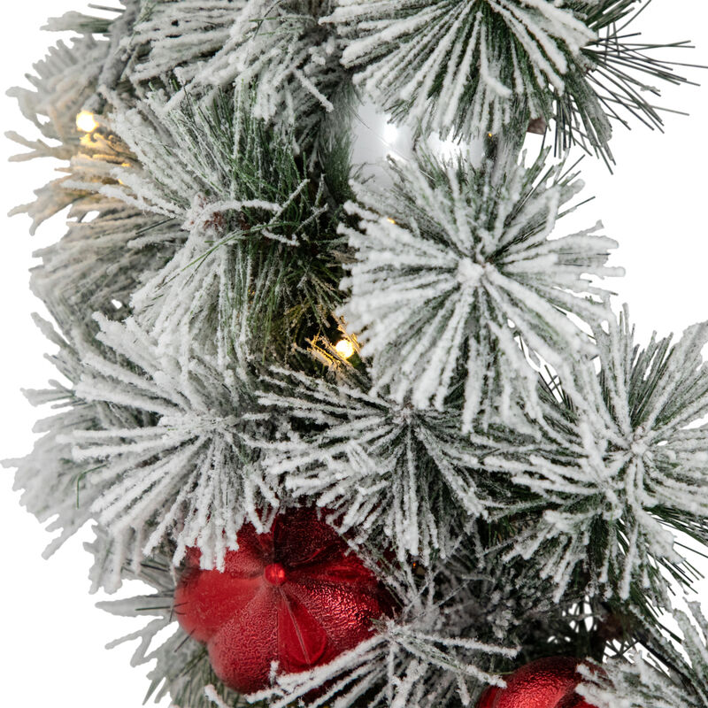 Pre-Lit Snowy Bristle Pine Christmas Wreath  24-Inch  Warm White LED Lights