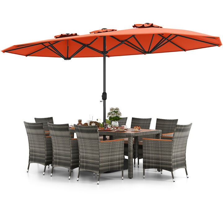 Double-Sided Patio Umbrella with Crank Handle and Base