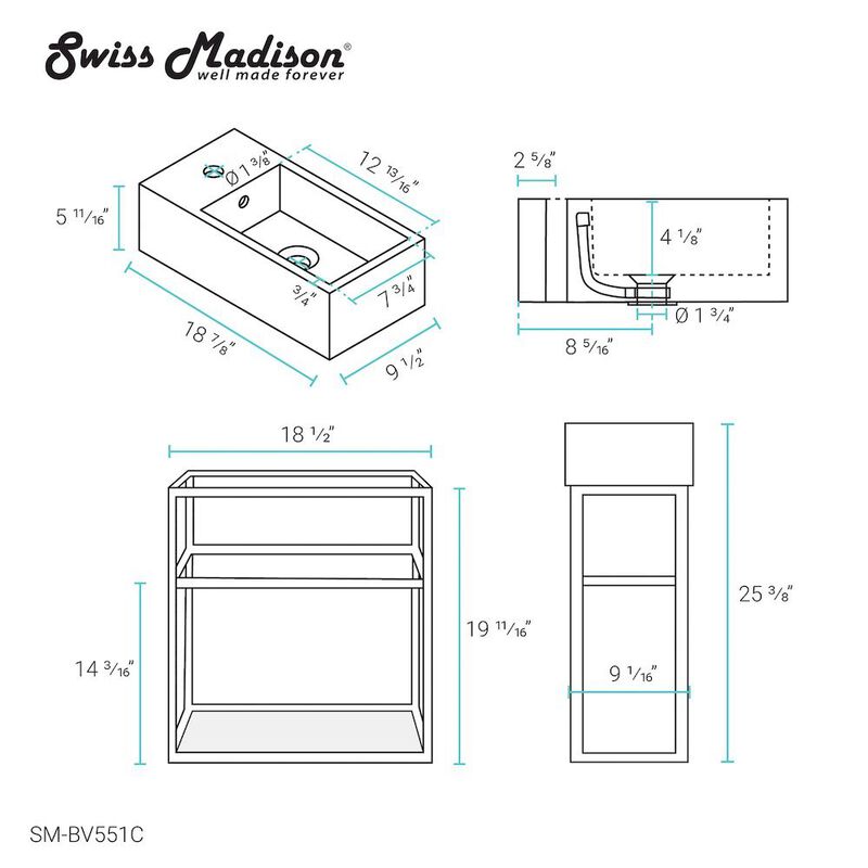 Pierre 19.5 Single, Metal Frame, Open Shelf, Bathroom Vanity image number 5