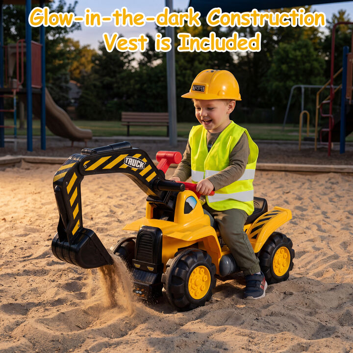 3-in-1 Kids Ride-On Excavator Bulldozer with Engine Sound and Helmet