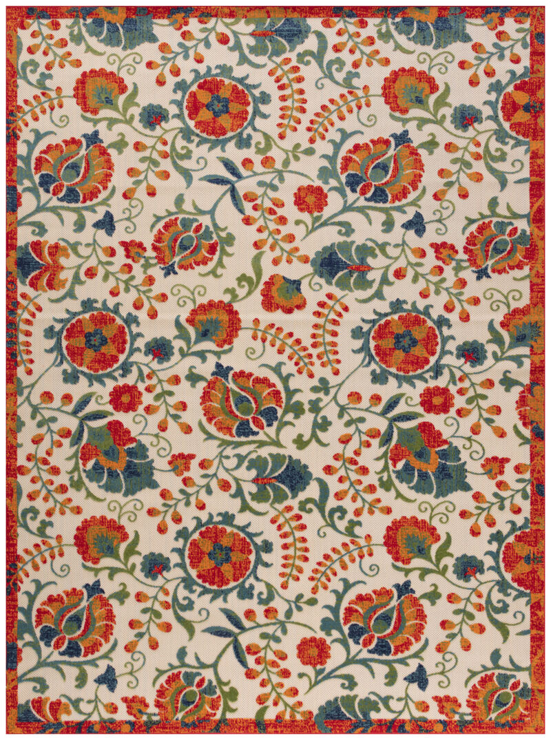 HomeRoots 9' X 12' Ivory Red Blue And Green Floral Indoor Outdoor Area Rug image number 0
