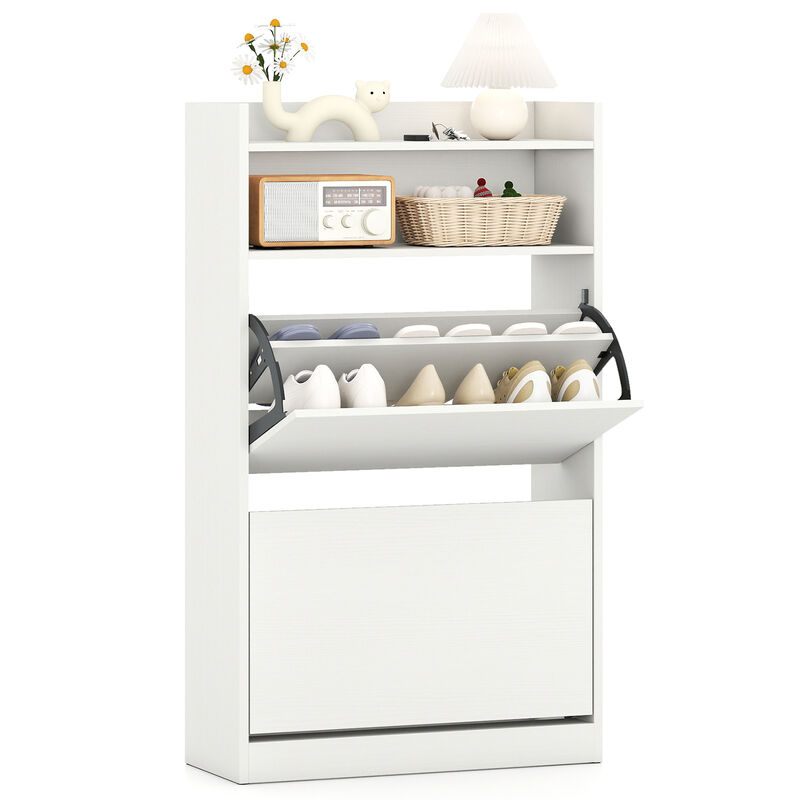 Hidden Shoe Rack Cabinet with 2 Flip Drawers and Customizable Shelving-White image number 3