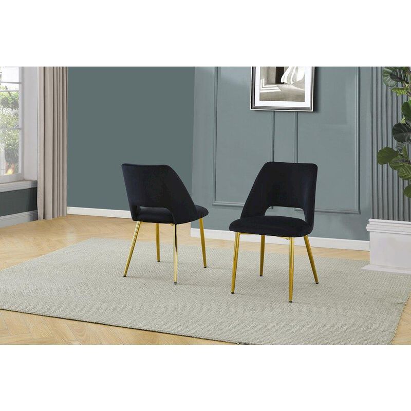 Black Velvet Dining Side Chair Openback, Chrome Gold, Set of 2