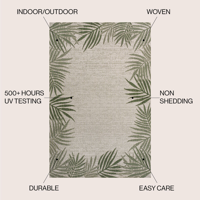 Isla Coastal Cottage Palm Frond Border Indoor/Outdoor Area Rug