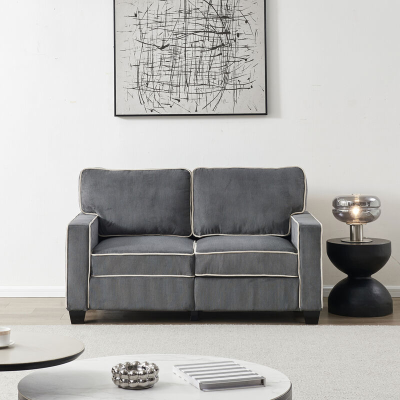 Living Room Sofa Loveseat with Storage Dark Grey Corduroy image number 6