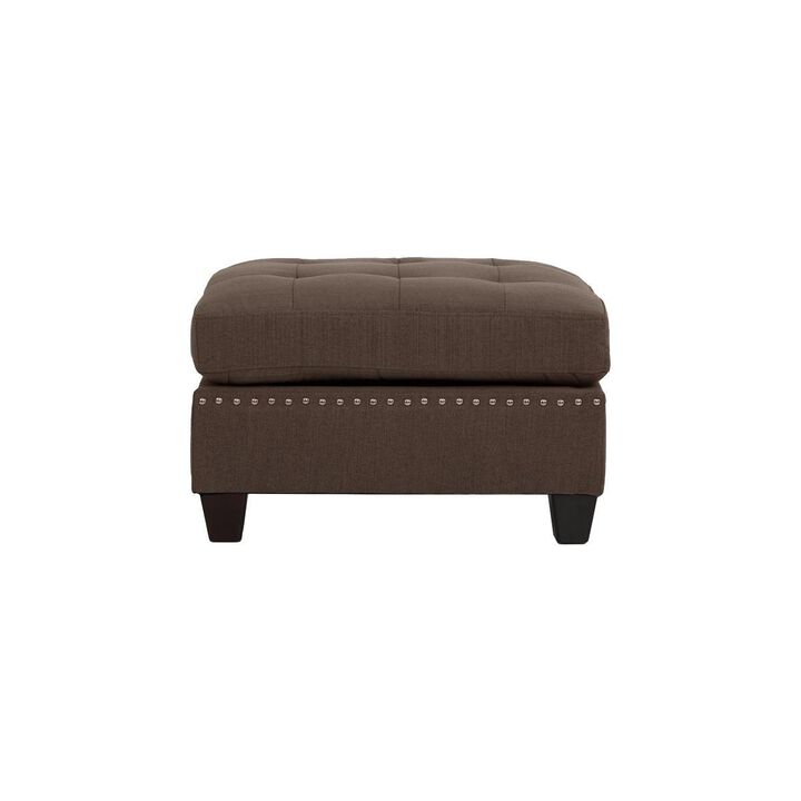 Living Room Furniture Tufted Ottoman Black Coffee Linen Like Fabric 1pc Ottoman Cushion Nailheads Wooden Legs