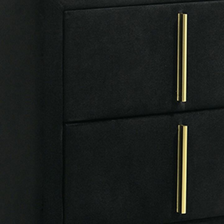 Bios 24 Inch Nightstand, 2 Drawers, Black Vegan Faux Leather, Gold Accents-Benzara