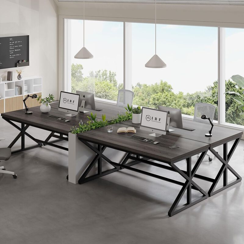 Top True Wood Computer Desk, Modern Writing Desk with Metal Frame for Home Office image number 6