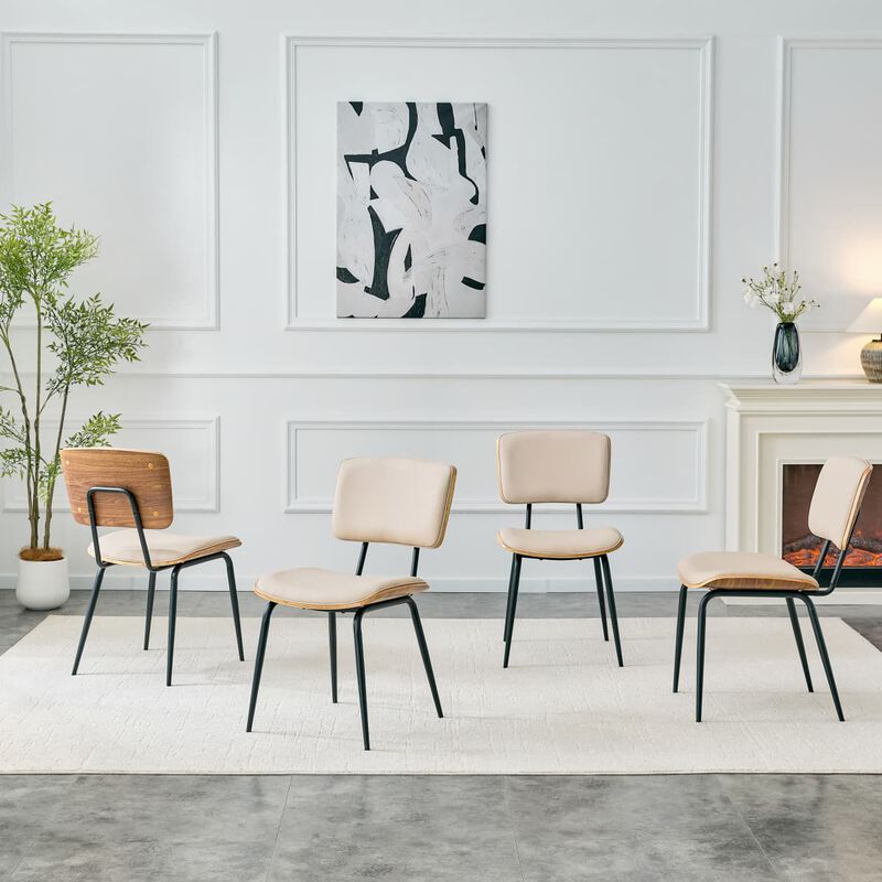 Set of 4 Dining Chairs PU Leather Dining Chairs with open back walnut veneer back Dining Chairs with metal legs leveling feet image number 4