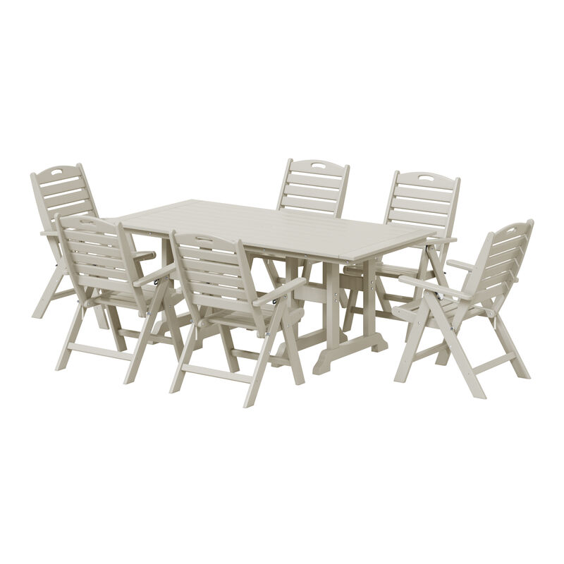 WestinTrends 7-Piece HDPE Rectangular Patio Dining Table Set with Foldable Chairs