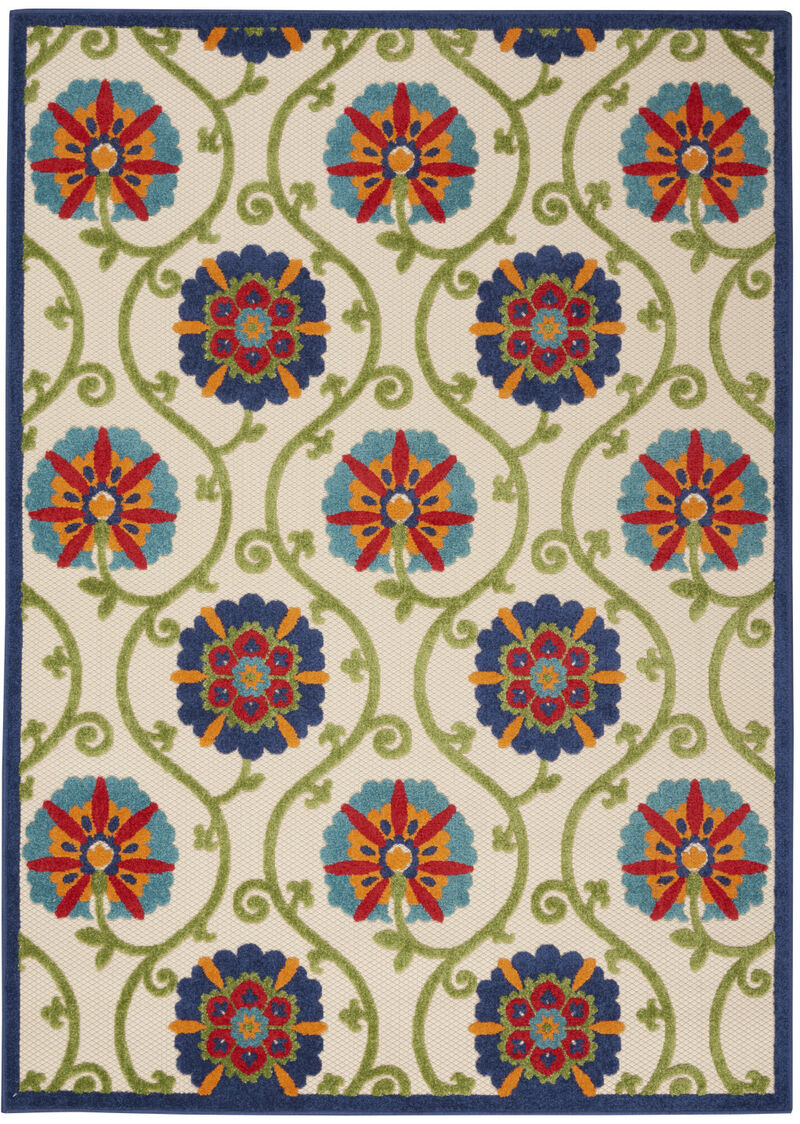 HomeRoots 8' X 11' Navy Blue Beige Green Blue And Red Floral Indoor Outdoor Area Rug image number 0