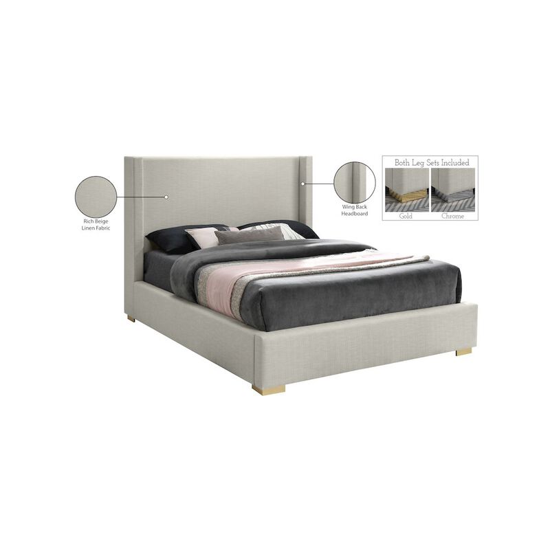 Meridian Furniture Royce Beige Linen Textured Fabric King Bed