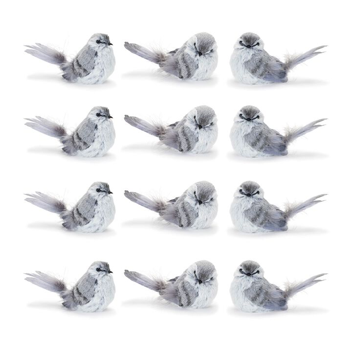 Winter Feathered Bird Shelf Sitters (Set of 12) – Festive Miniature Bird Decor for Christmas, Mantel, or Tiered Tray