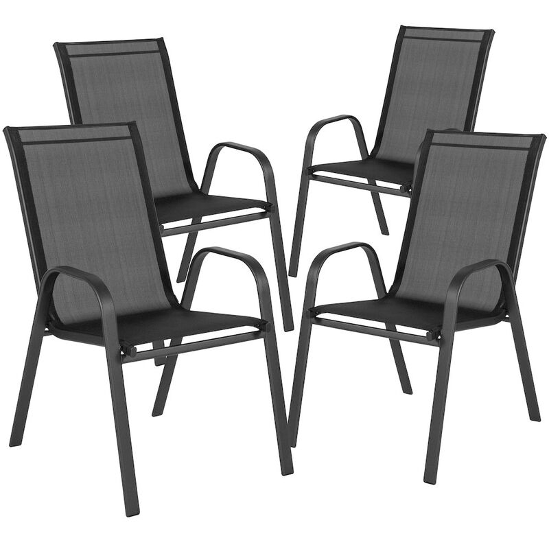 Flash Furniture 5 Piece Set - 55" Tempered Glass Patio Table, 4 Gray Stack Chairs image number 6