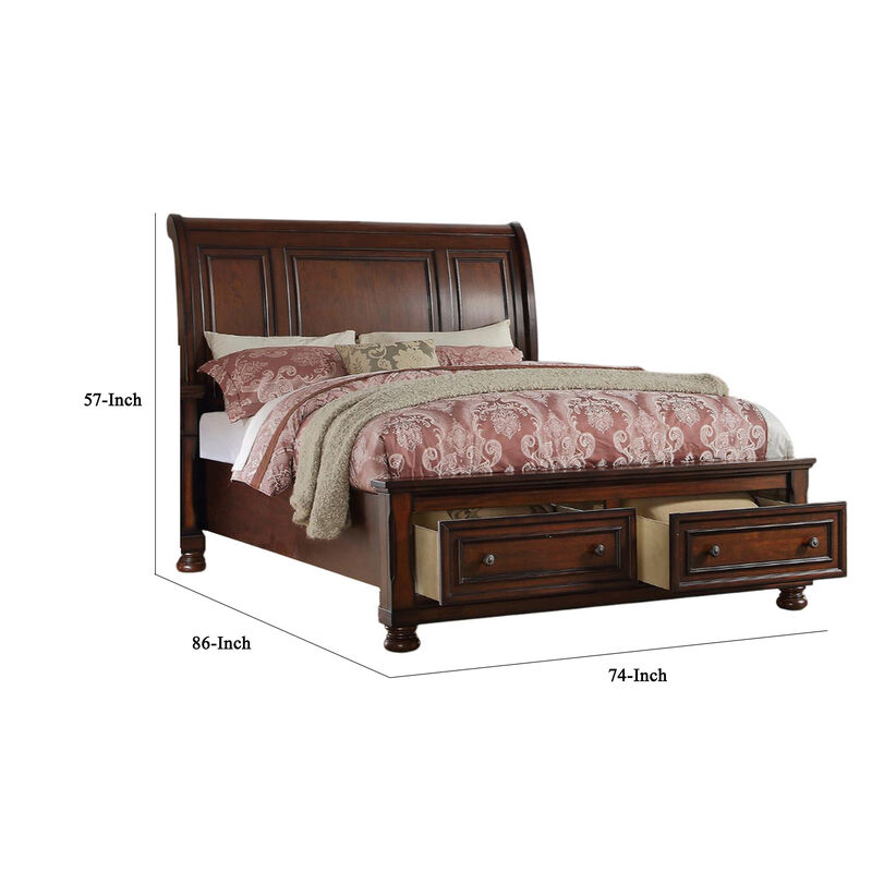 Splendid Wooden C.King Bed, Antique Cherry Finish - Benzara
