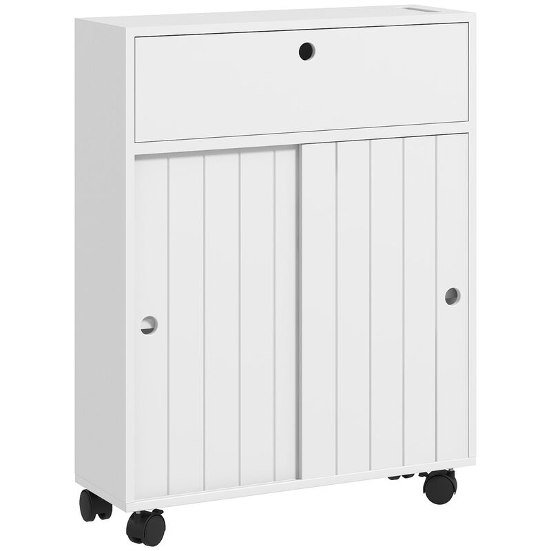 kleankin Bathroom Toilet Paper Cabinet on Wheels with Storage Cabinets image number 1