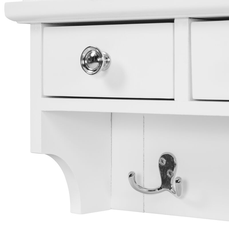 Space-Saving Floating Vanity &ndash; Makeup Desk with Big Mirror, Drawers & Hooks image number 5