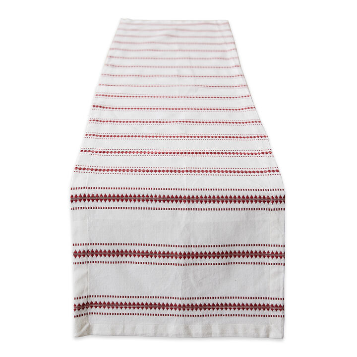 14" x 108" Barn Red and White Zig Dobby Stripe Decorative Table Runner