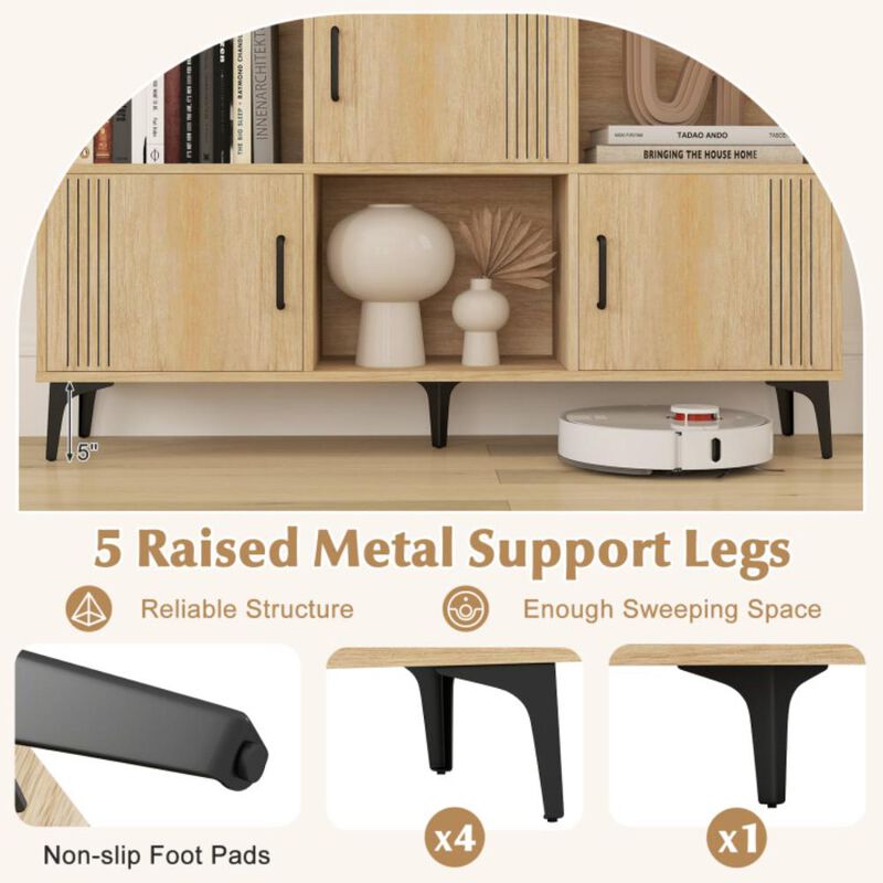 Hivvago Sideboard Storage Cabinet Bookcase with 3 Doors and Open Compartments