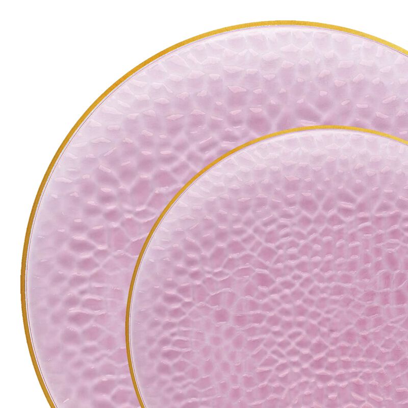 Clear Pink with Gold Rim Hammered Glass Plastic Dinnerware Value Set (120 Sets) image number 9