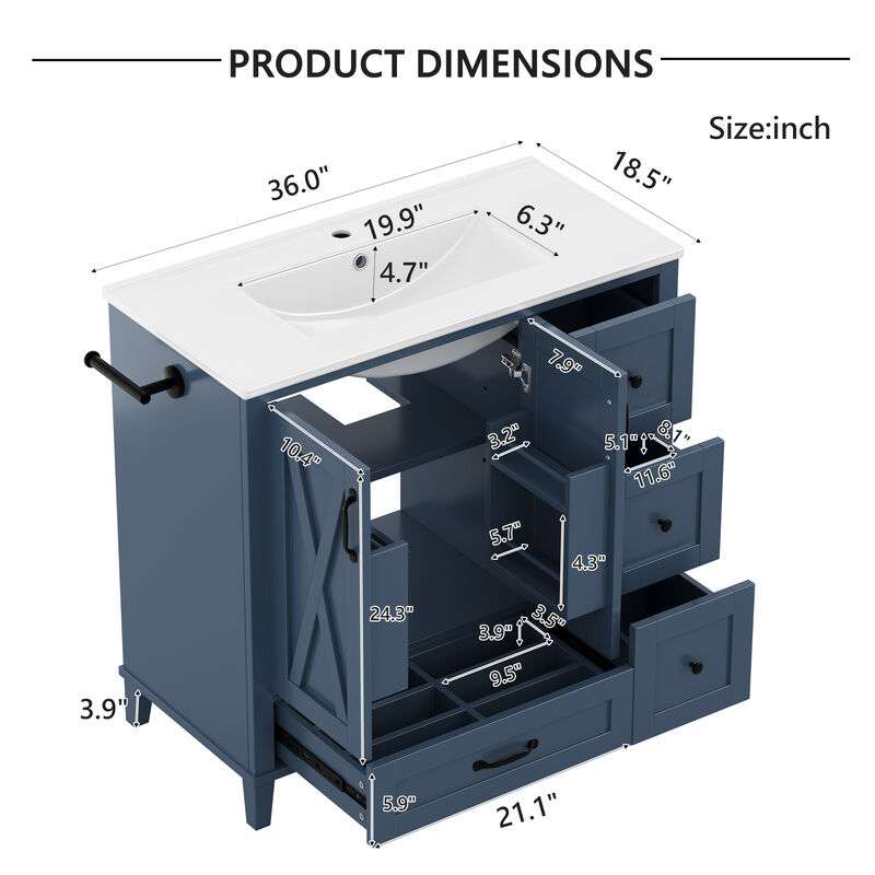 Zibpop 36 Inch Bathroom Vanity with Sink image number 8
