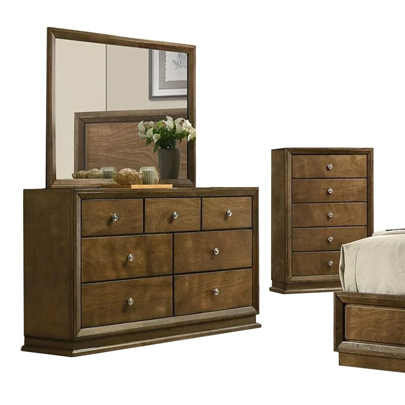 Rouk 5pc Queen Bedroom Set, Walnut Brown Wood, Bronze, Tall Dresser image number 4