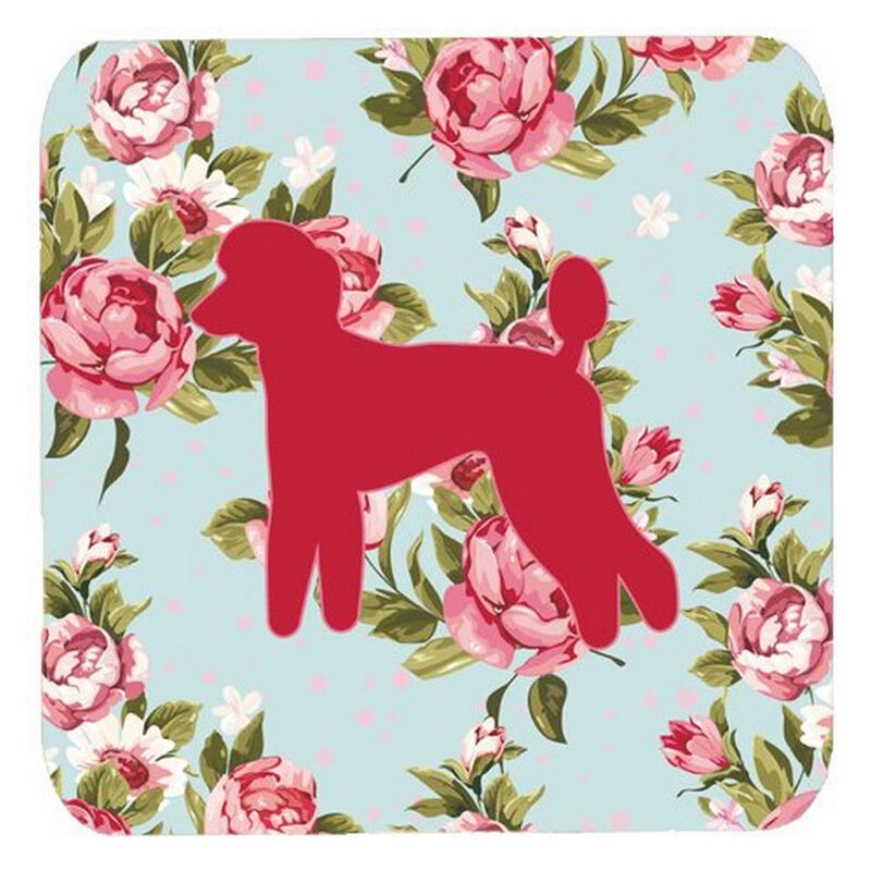 Caroline's Treasures BB1114-RS-BU-FC Poodle Shabby Chic Blue Roses Foam Coasters (Set of 4), 3.5 H x 3.5 W, Multicolor