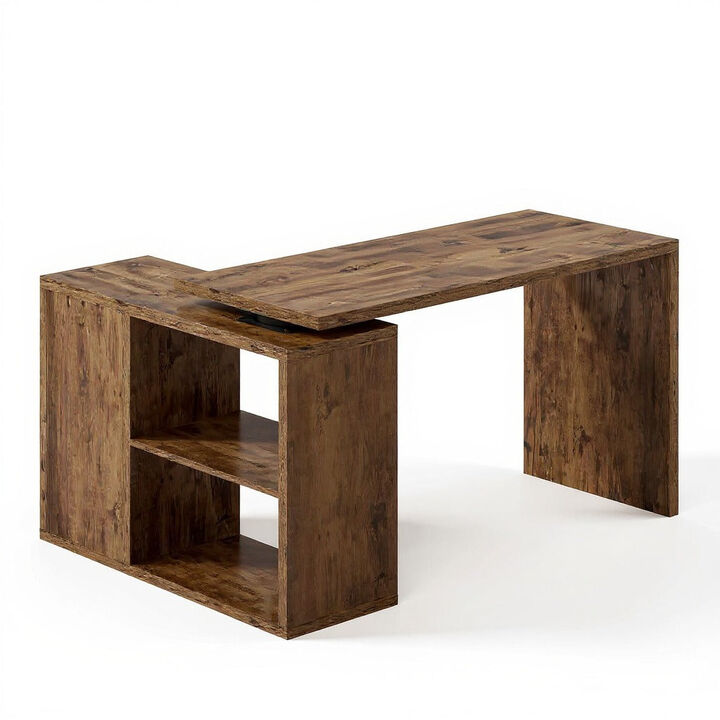 Top True Wood L-Shaped Corner Desk with Open Shelves for Home Office